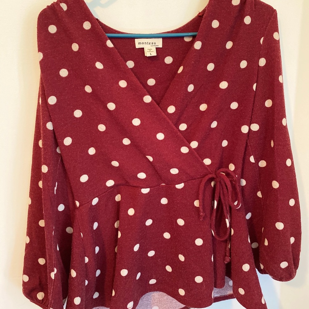 beautiful cross body top red top with white dots